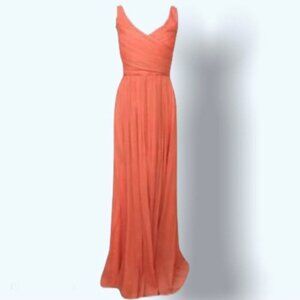 J. Crew Heidi Long Dress Silk Chiffon size 0 bright coral $365 NWT